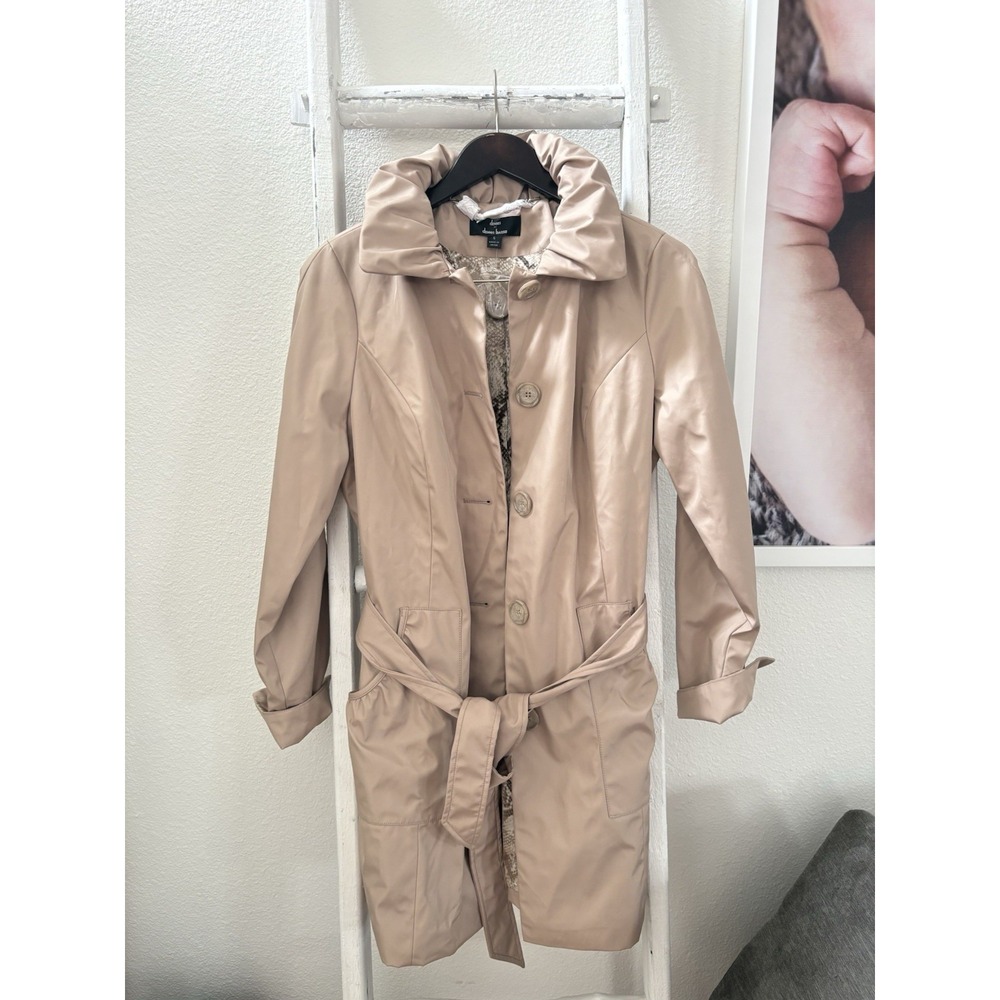 Dennis Basso Jacket Beige Collared Buttons Pockets Lined Removable Belt Small